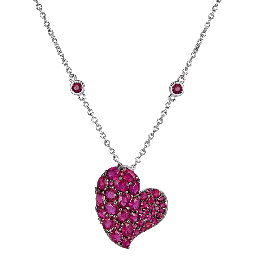 Piranesi White Gold Wave Heart Medium Necklace N6088-RUB