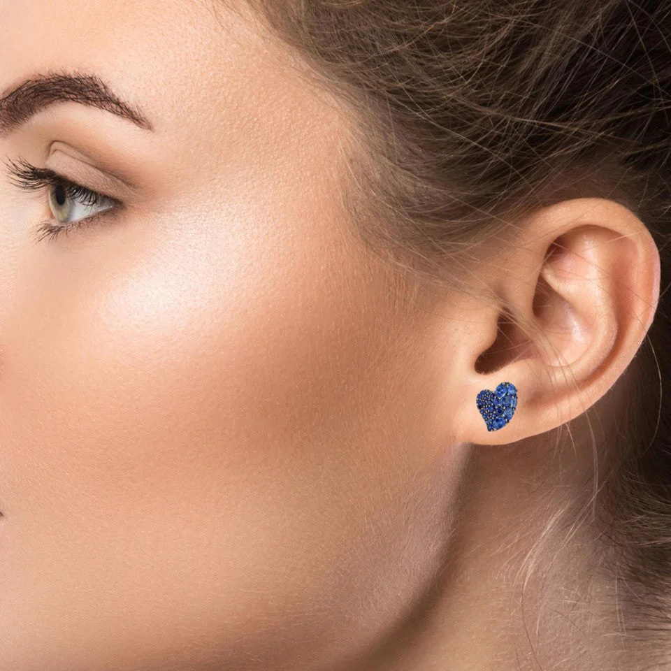 Piranesi White Gold Wave Heart Small Earring - Blue Sapphire E5017-B #3