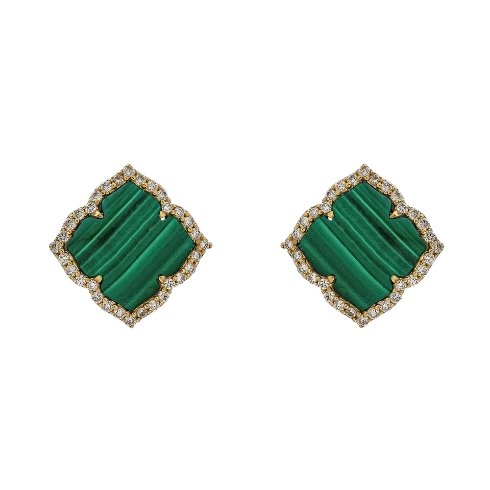 Piranesi Yellow Gold Capri Small Flower Earrings - Malachite E5240-MAL