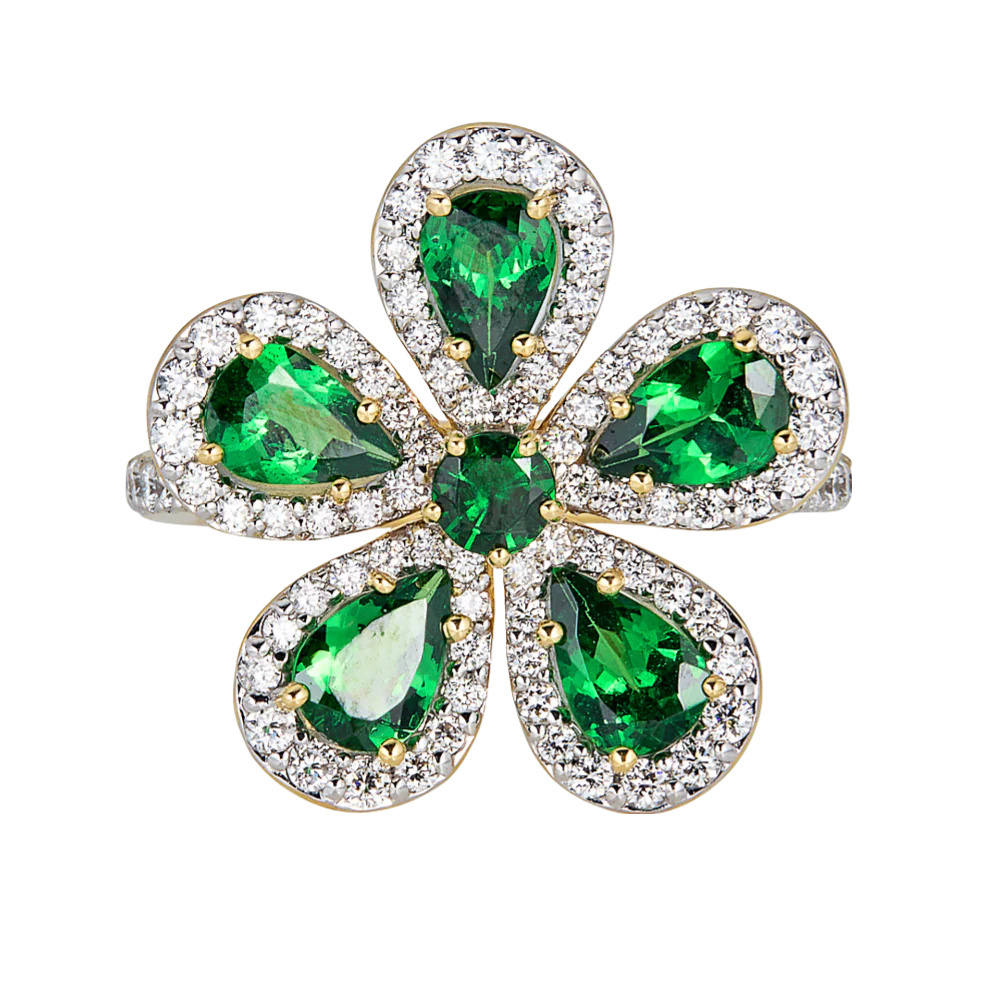 Piranesi Yellow Gold Classic Flower Ring - Tsavorite