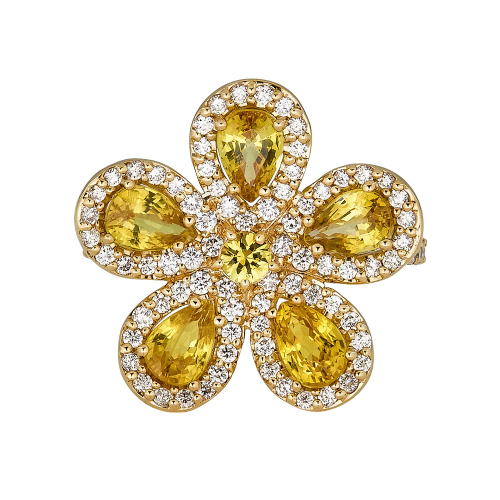 Piranesi Yellow Gold Classic Flower Ring - Yellow Sapphire
