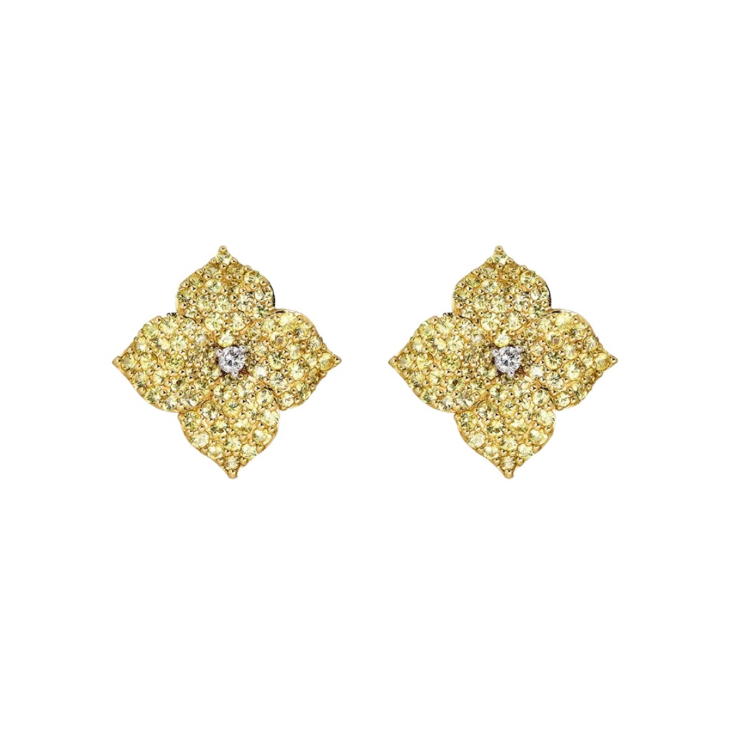Piranesi Yellow Gold Fiore Small Flower Earrings - Yellow Sapphire E4514-YS/YG