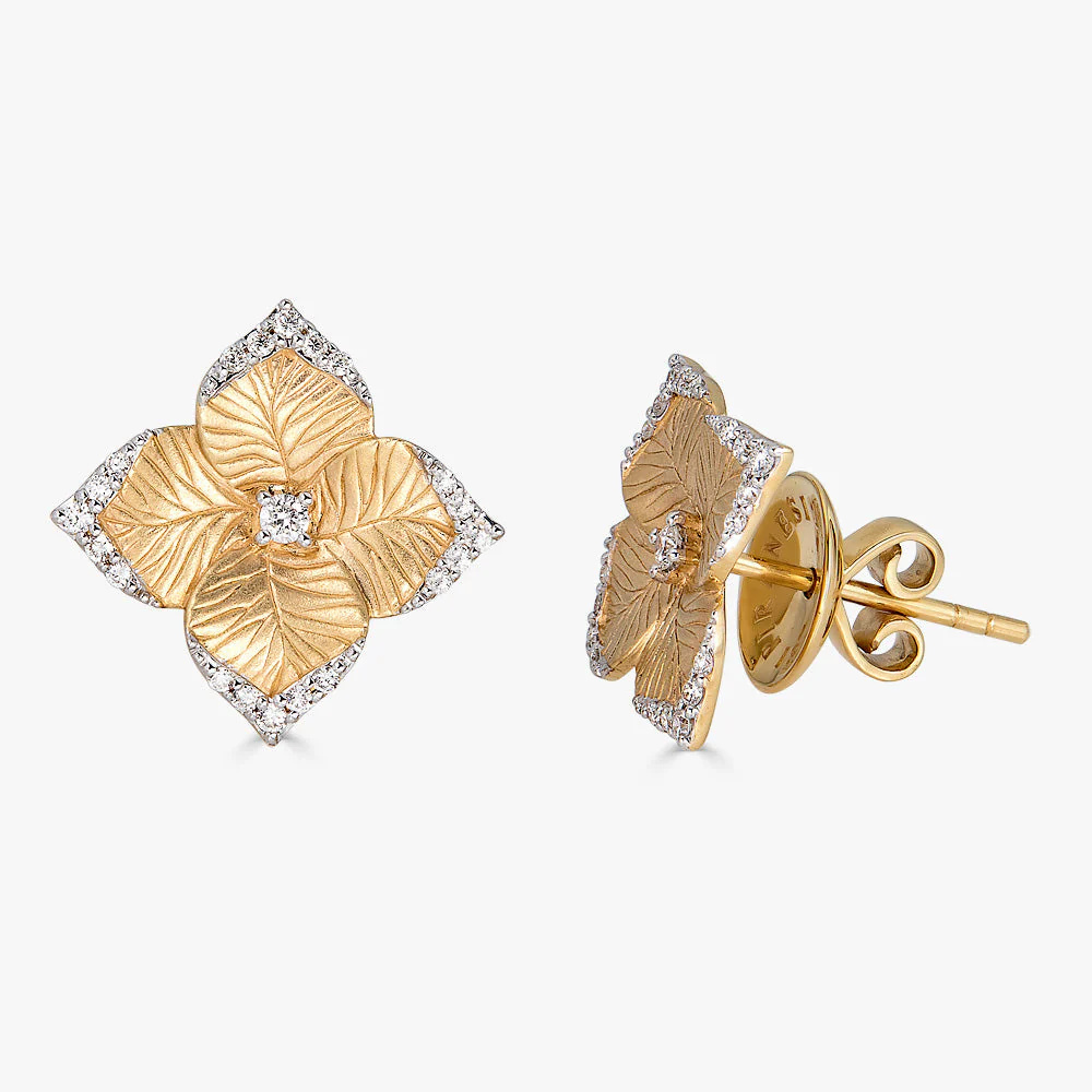 Piranesi Yellow Gold Oro Fiore Small Flower Earrings With Diamonds E5182WD-YG #2