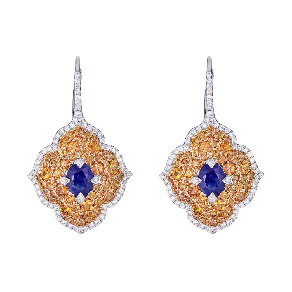 Piranesi Yellow Gold Pasha Drop Earrings - Orange Sapphire E5132BOVOR-YWG