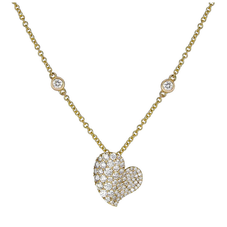 Piranesi Yellow Gold Wave Heart Small Necklace N6087-DIA/YG