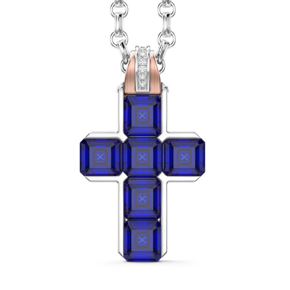 Zancan Zancan 18K Gold Cross Pendant Necklace With Blue Sapphires UC102BR