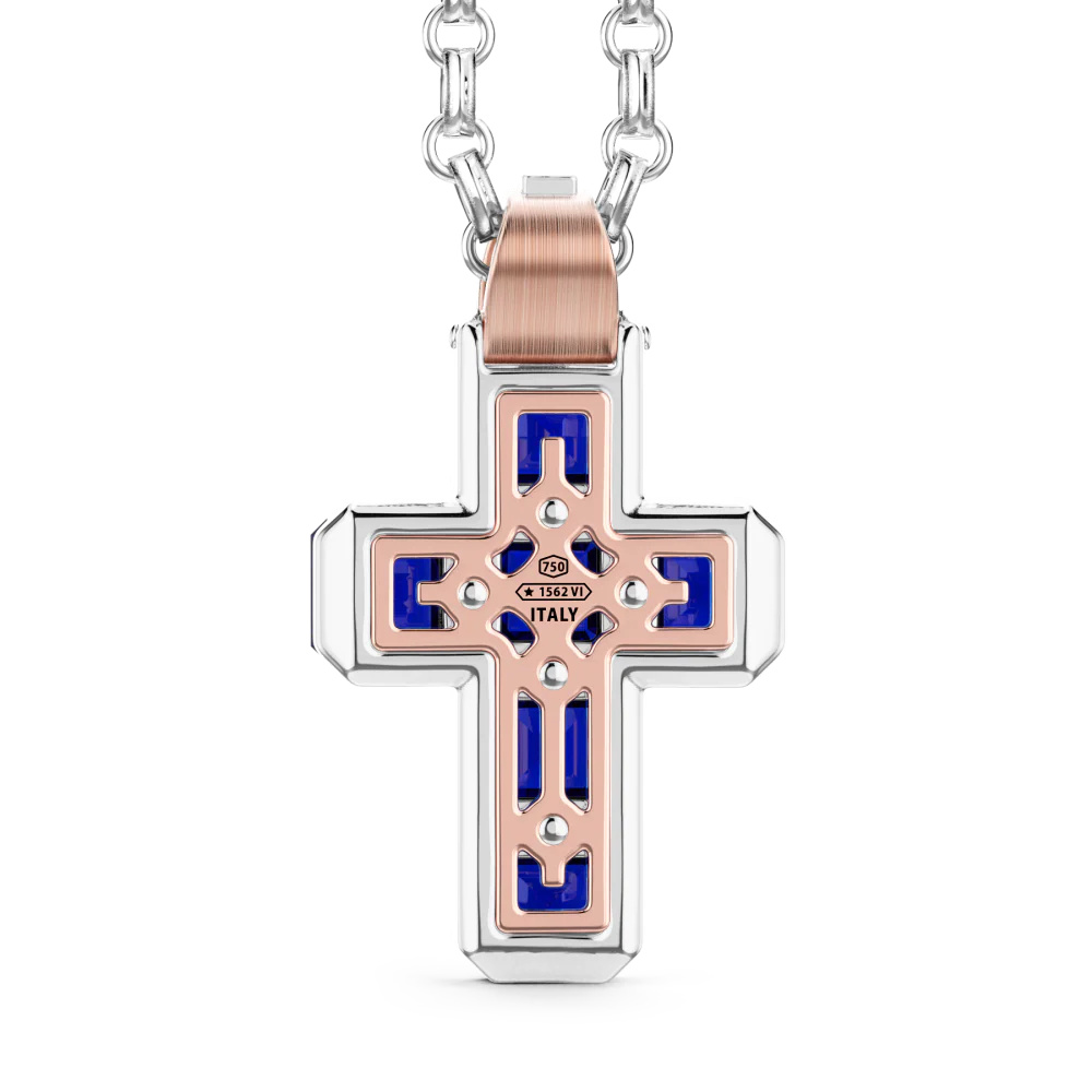 Zancan Zancan 18K Gold Cross Pendant Necklace With Blue Sapphires UC102BR #2
