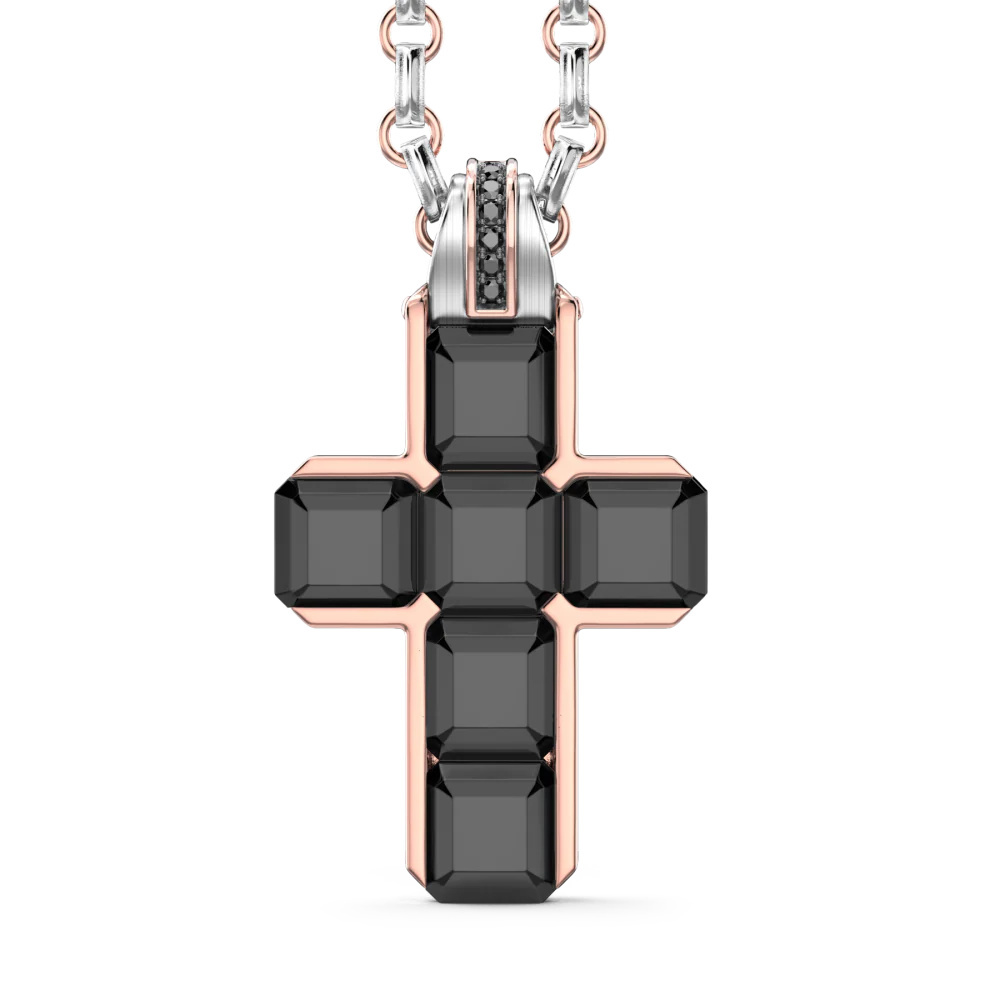 Zancan Zancan 18K Gold Necklace With Black Diamond Cross Pendant UC101R