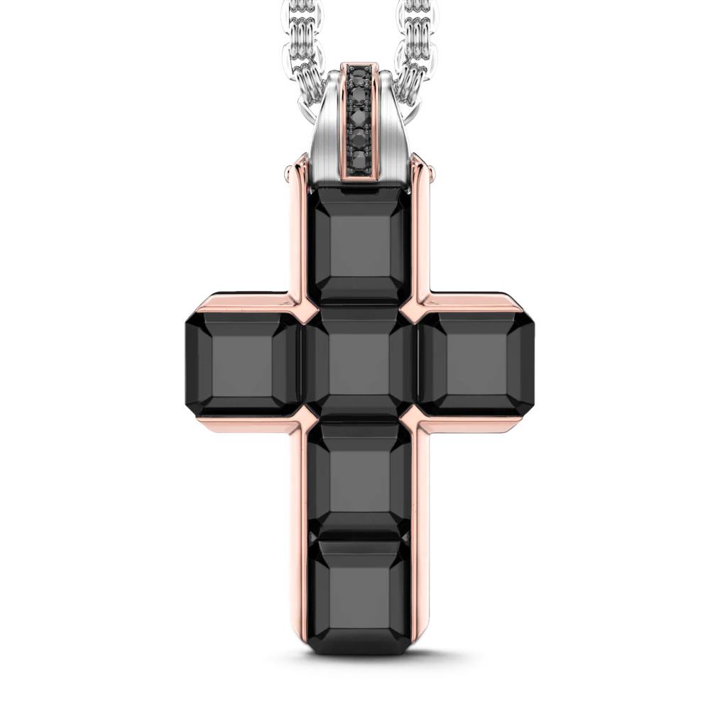 Zancan Zancan 18K Gold Necklace With Black Diamond Cross Pendant EC955