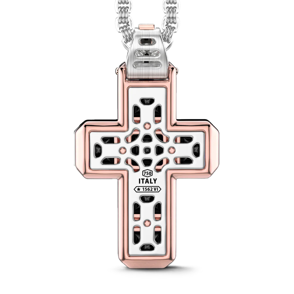 Zancan Zancan 18K Gold Necklace With Black Diamond Cross Pendant EC955 #2