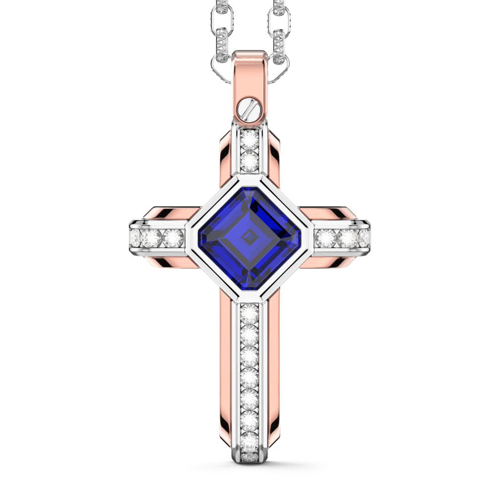 Zancan Zancan 18K Gold Necklace With Blue Sapphire And Diamond Cross Pendant UC104