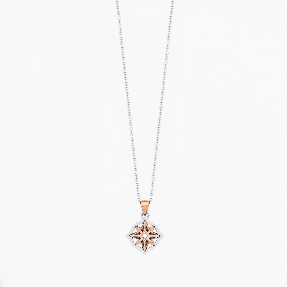 Zancan Zancan Gold Necklace With Wind Rose Pendant And Diamonds EC735BR