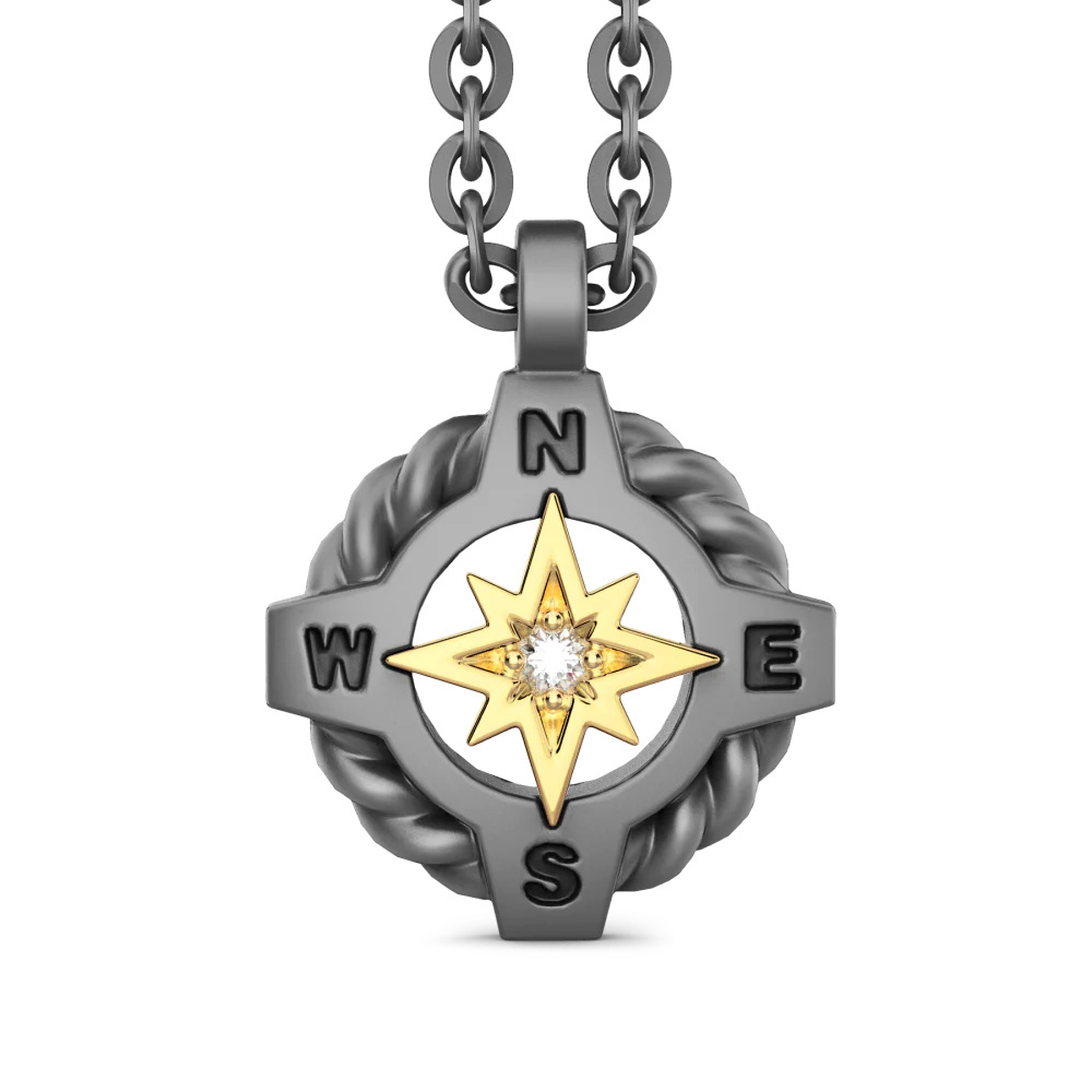 Zancan Zancan Necklace In Titanium And 18K Gold With Wind Rose And Diamond ETC207G
