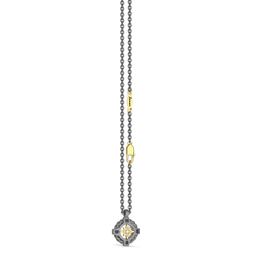 Zancan Zancan Necklace In Titanium And 18K Gold With Wind Rose And Diamond ETC207G #2