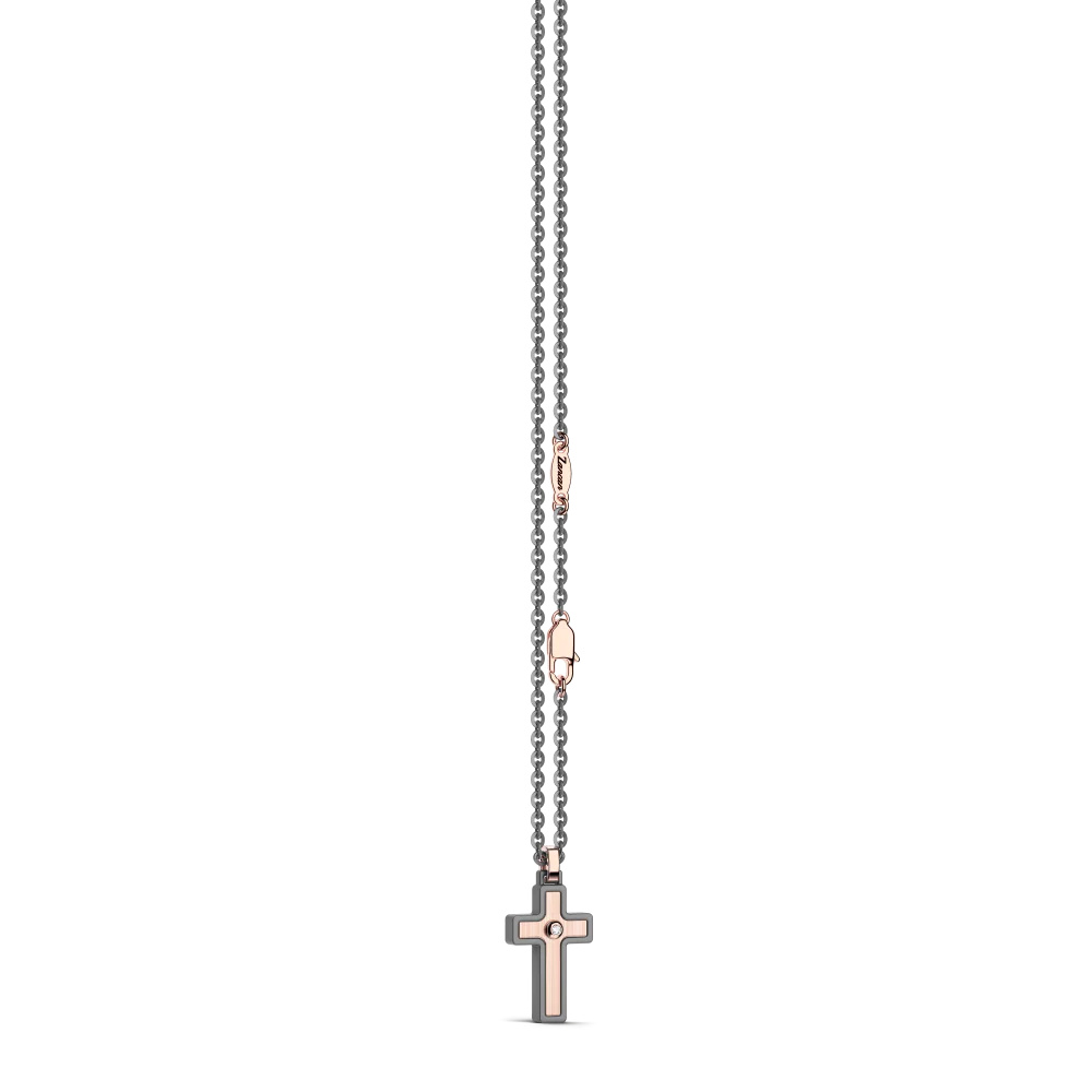 Zancan Zancan Necklace In Titanium And 18Kt Gold With Cross Pendant And Diamond ETC200 #2