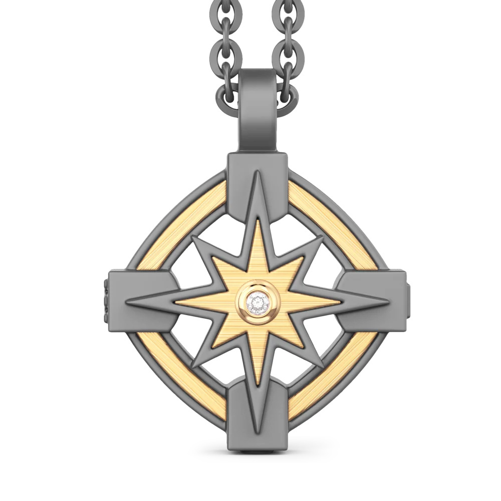 Zancan Zancan Necklace In Titanium And 18Kt Gold With Wind Rose And Diamond ETC203