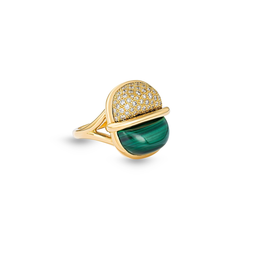 Amrita Small Round Ring In Malachite And Diamonds #2