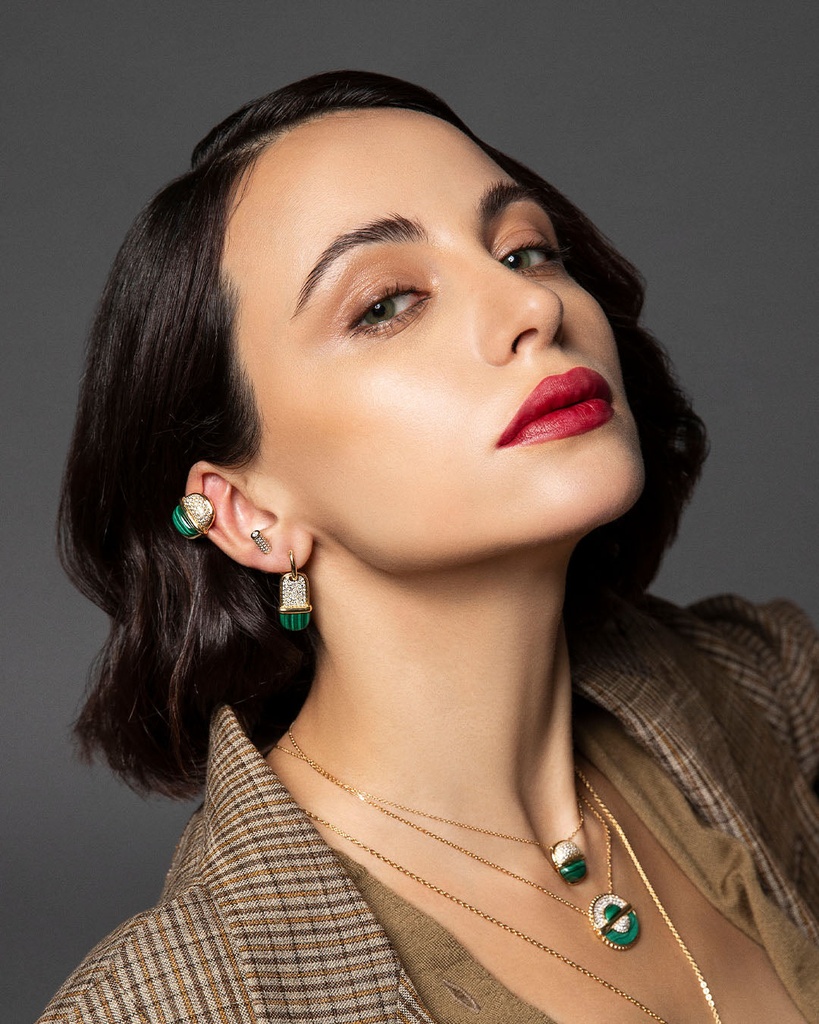 Amrita Small Round Earrings In Malachite And Diamonds #2