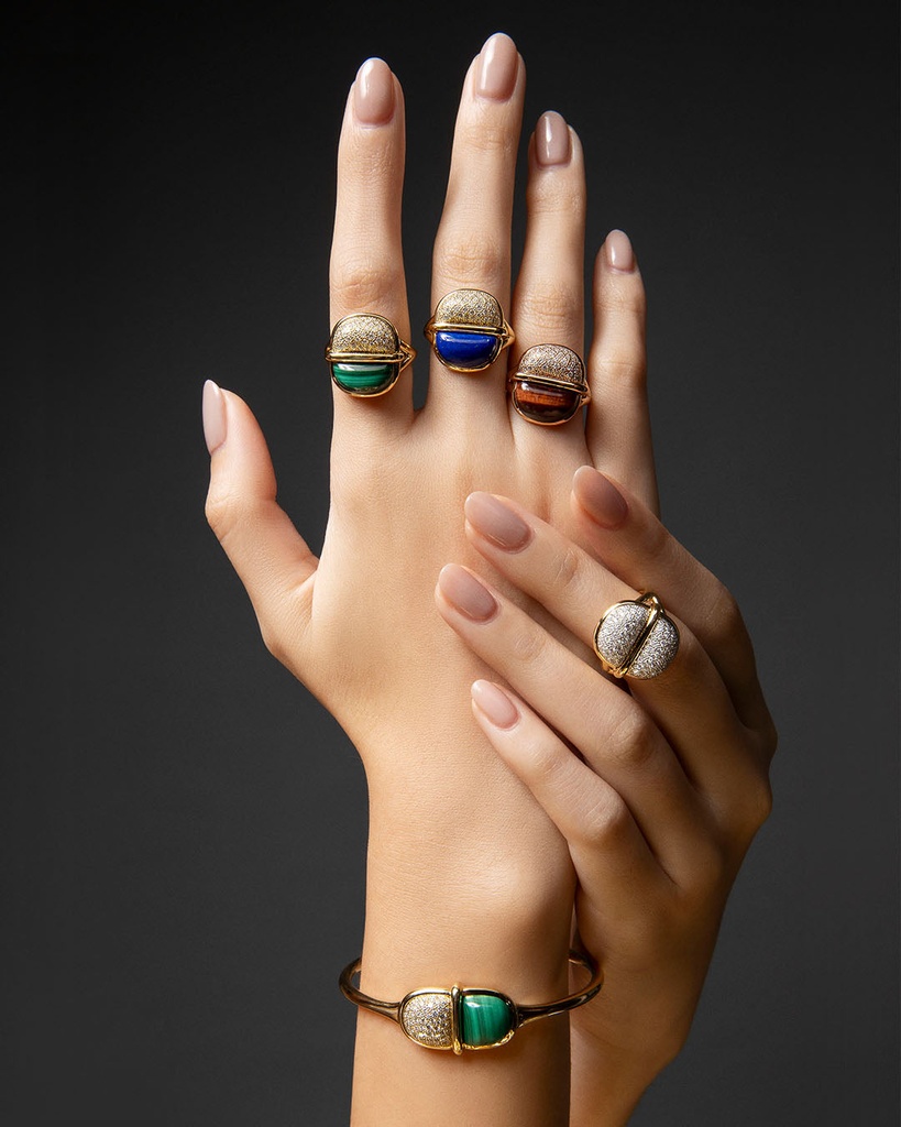 Amrita Round Bangle In Malachite And Diamonds #3