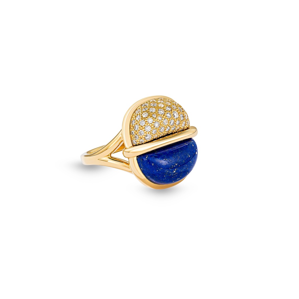 Amrita Small Round Ring In Lapis Lazuli And Diamonds #2
