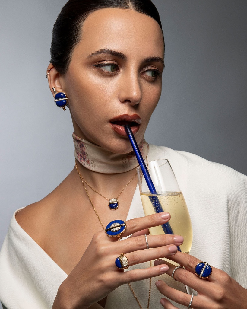 Amrita Small Round Ring In Lapis Lazuli And Diamonds #3