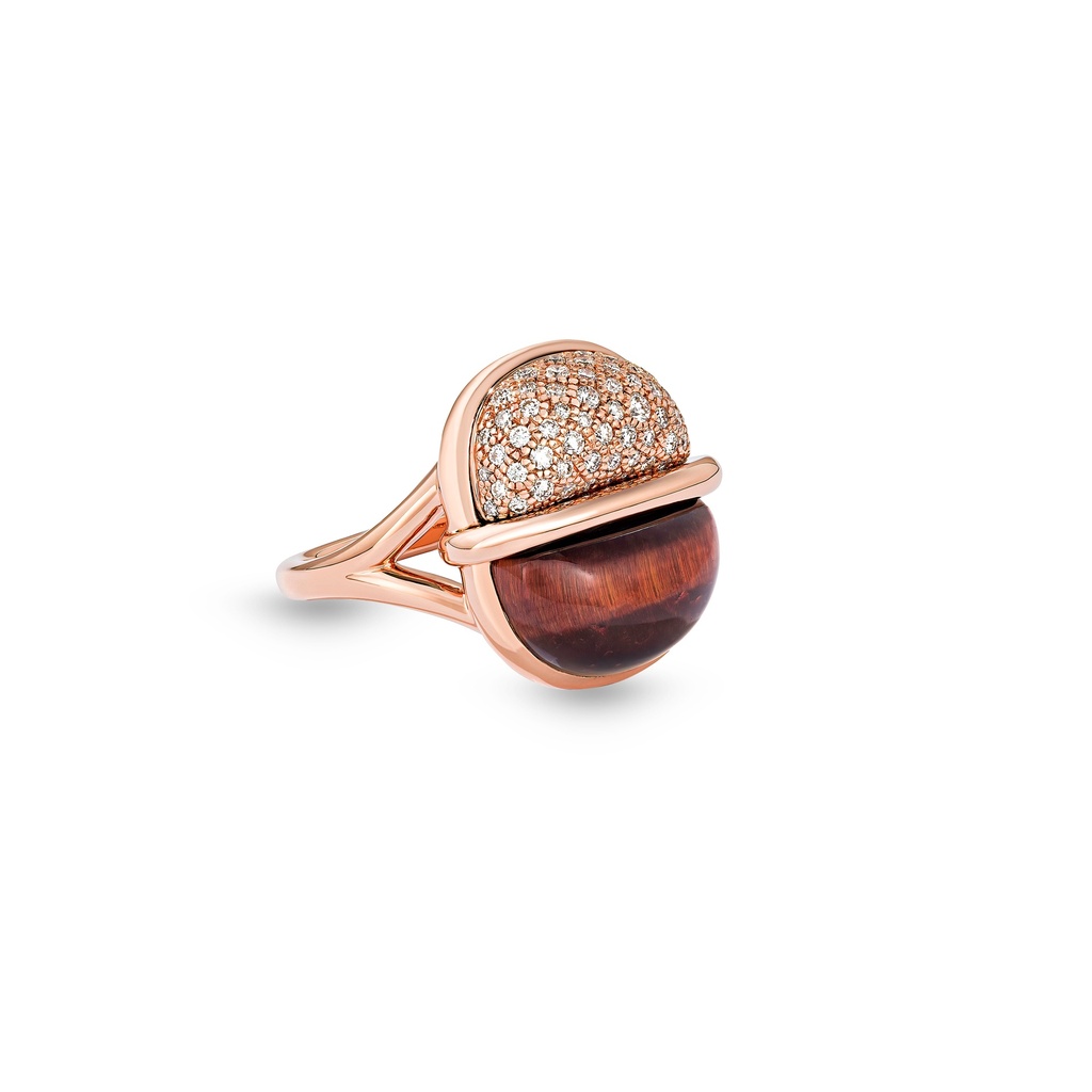 Amrita Small Round Ring In Red Tiger'S Eye And Diamonds #2