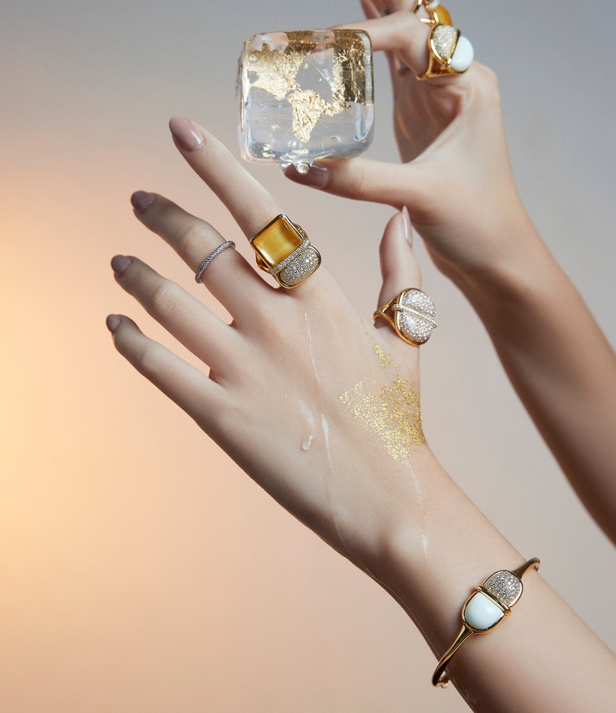 Amrita Round Bangle In White Ceramic And Diamonds #3