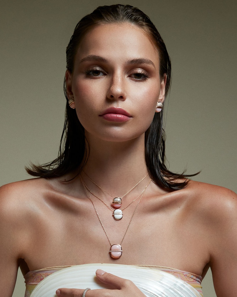 Amrita Small Round Necklace In Pink Opal With Diamonds #2