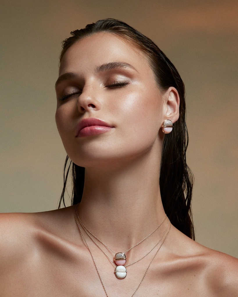 Amrita Small Round Earrings In Pink Opal And Diamonds #2