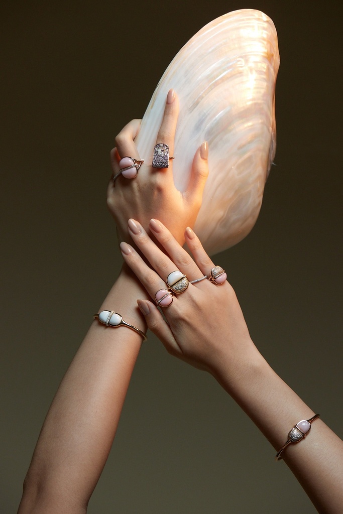 Amrita Round Bangle In Pink Opal And Diamonds #3