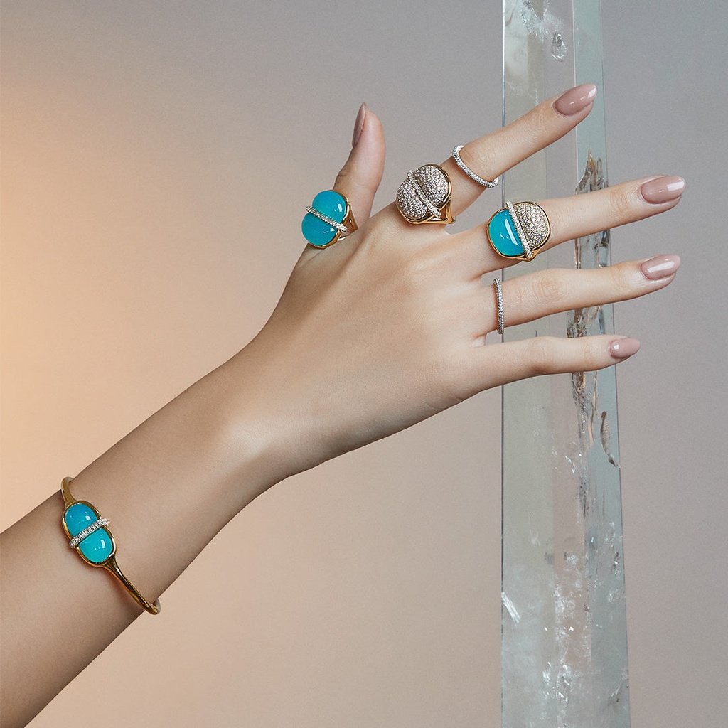 Amrita Round Bangle In Sea Blue Chalcedony #3