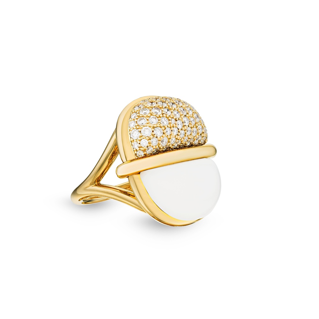 Amrita Round Ring In White Ceramic And Diamonds #2