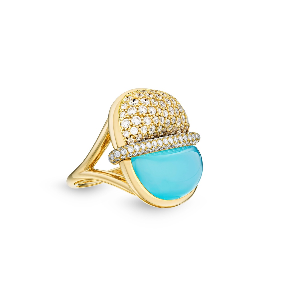 Amrita Round Ring In Sea Blue Chalcedony And Diamonds #2