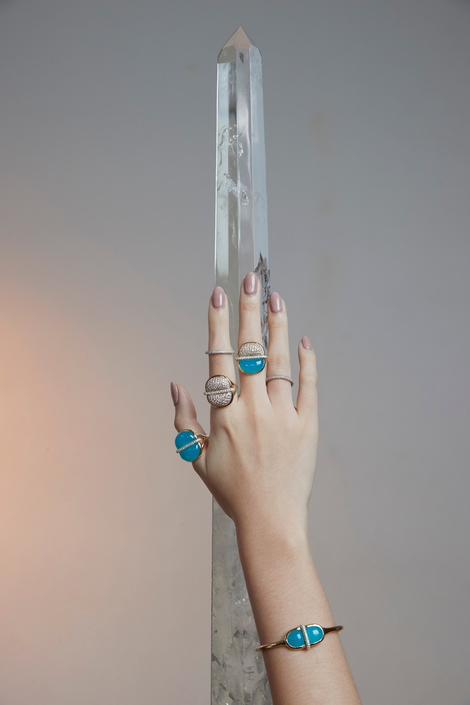 Amrita Round Ring In Sea Blue Chalcedony And Diamonds #3