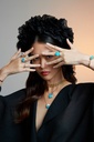 Amrita Round Necklace In Sea Blue Chalcedony And Diamonds #2