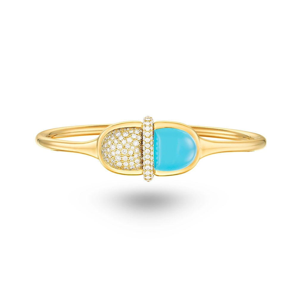 Amrita Round Bangle In Sea Blue Chalcedony And Diamonds #2