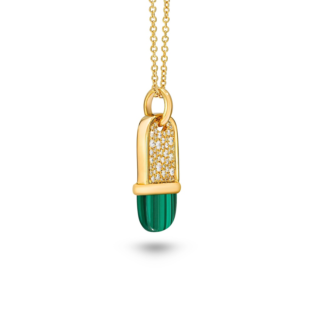 Amrita Small Tag Necklace In Malachite And Diamonds #2