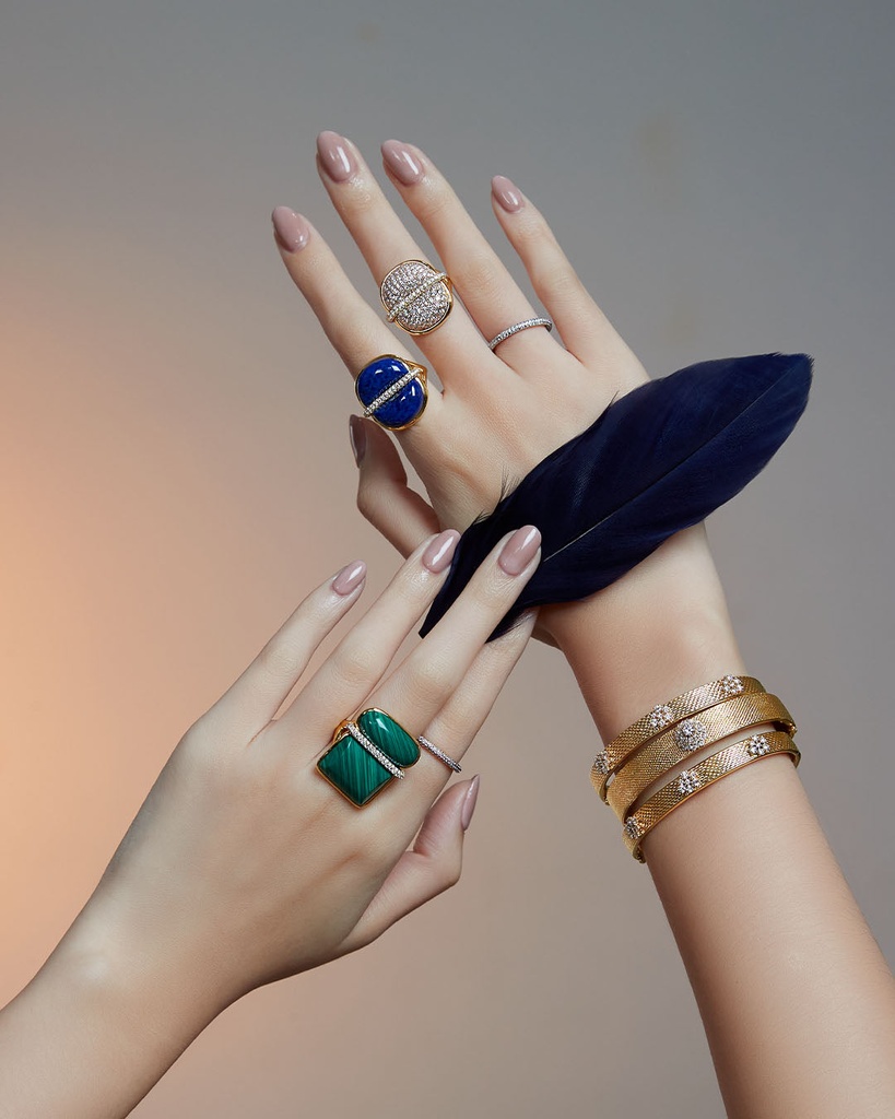 Amrita Large Square Ring In Malachite #2