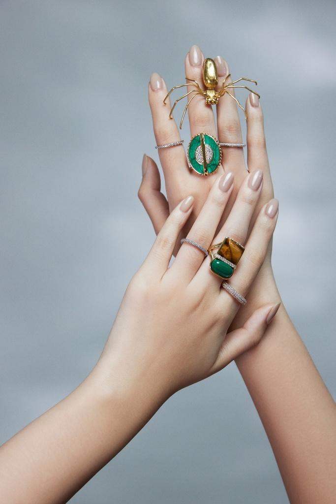Amrita Square Ring In Malachite And Tiger'S Eyes #3