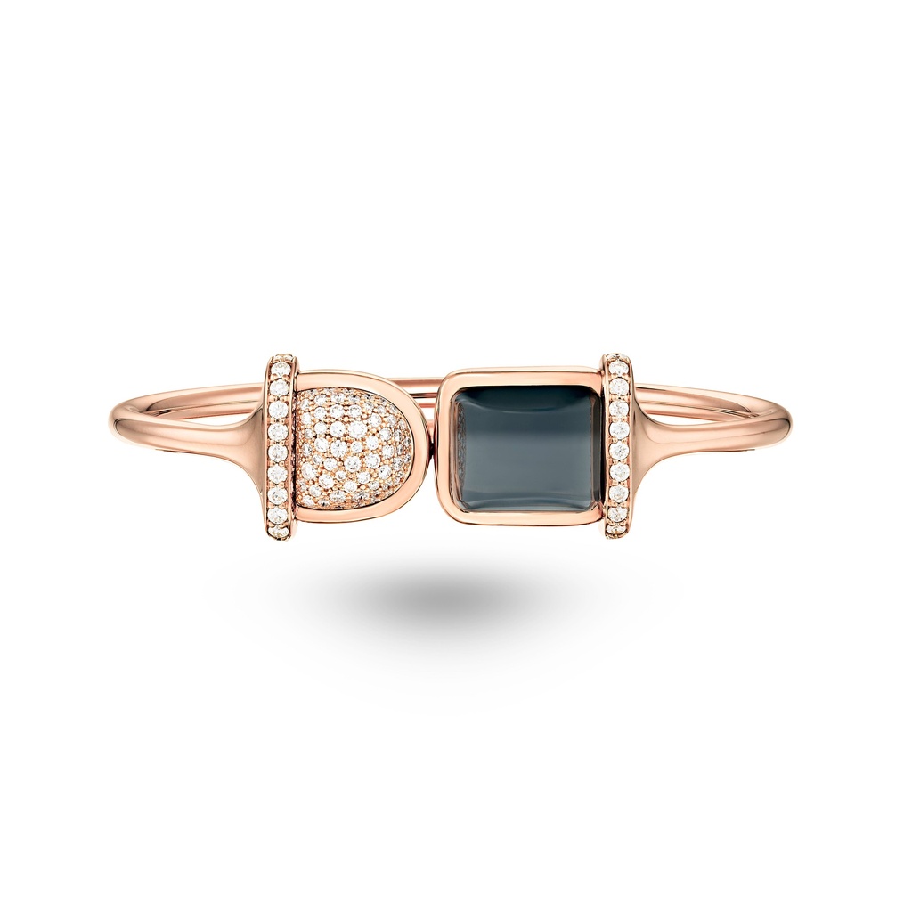 Amrita Square Duplet Bangle In Hematite, Milky Quartz And Diamonds #2