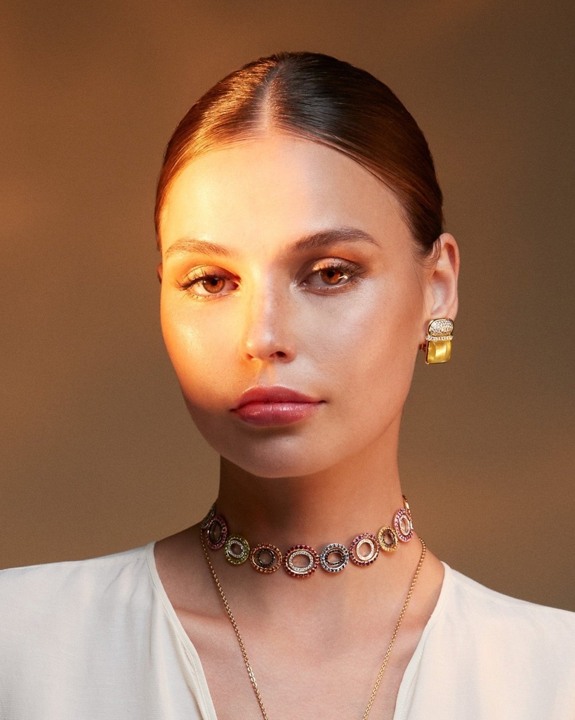 Amrita Square Duplet Earrings In Yellow Mother Of Pearl, Citrine, And Diamonds #2