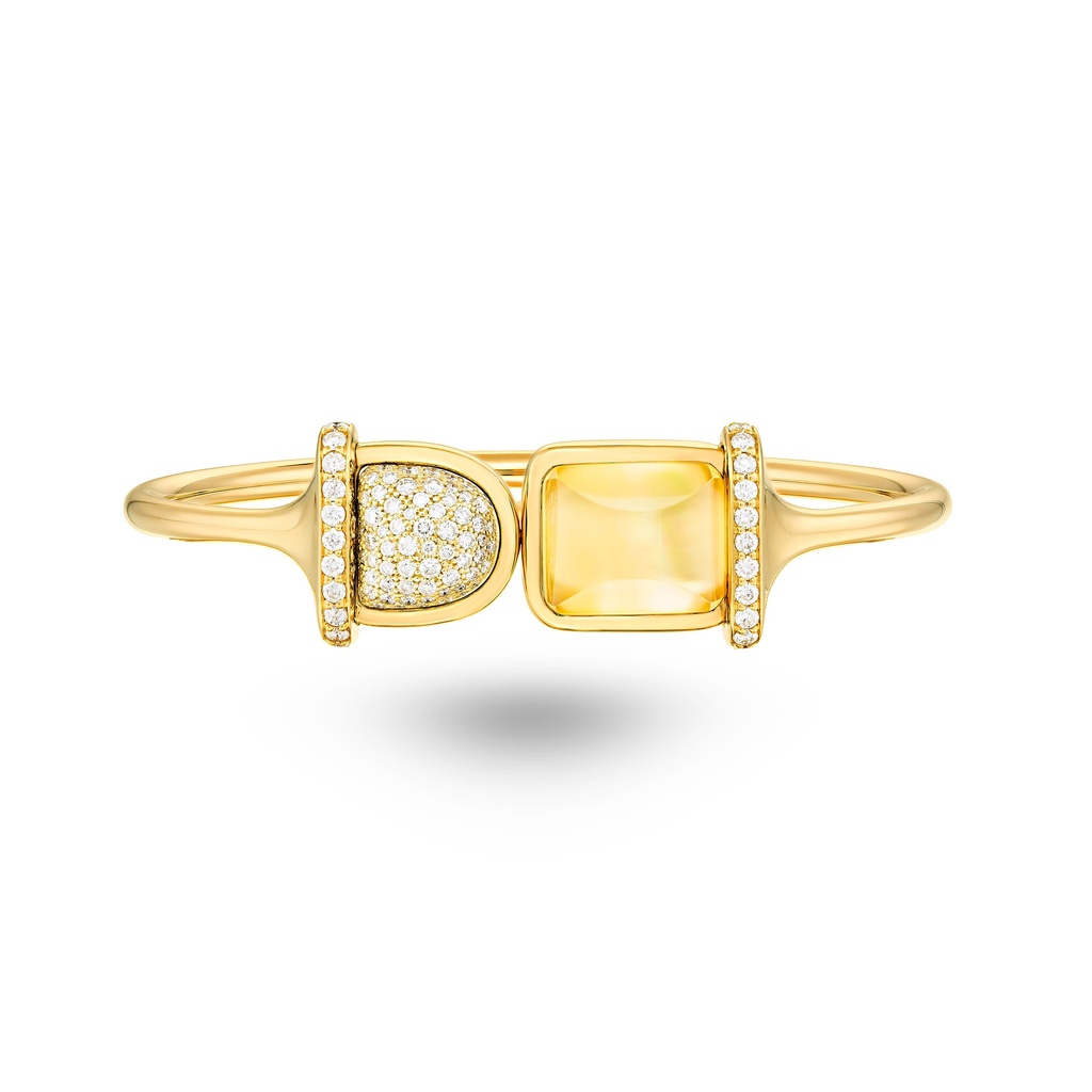 Amrita Square Duplet Bangle In Yellow Mother Of Pearl, Citrine And Diamonds #2