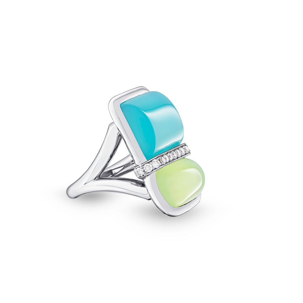 Amrita Square Ring In Sea Blue Chalcedony And Phenite #2