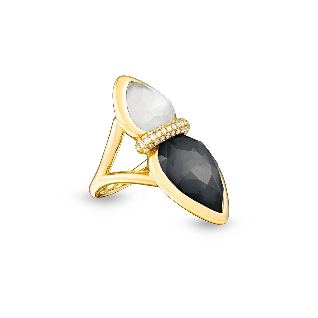Amrita Lotus Duplet Ring In Mother Of Pearl, White And Milky Quartz #2