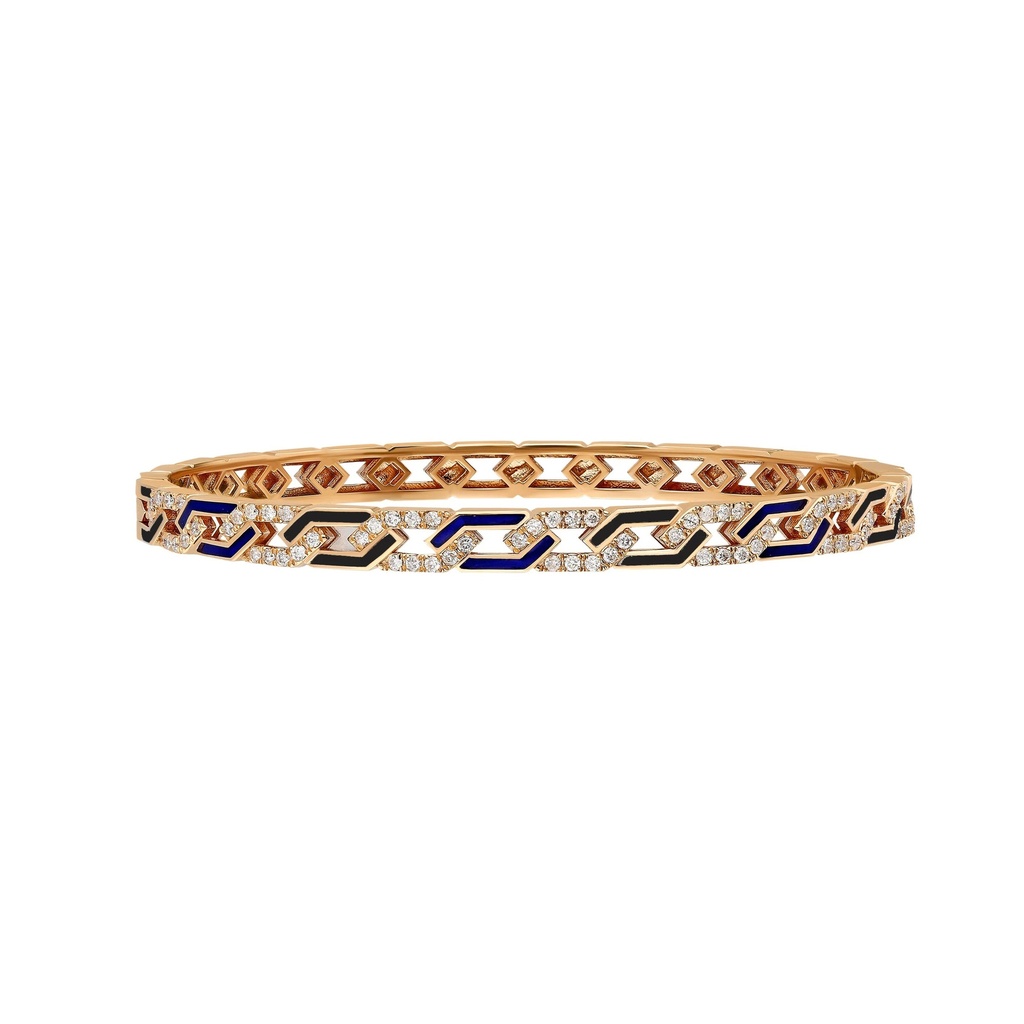 Terzihan Rose Gold Fizzy Rebel Bracelet With Diamonds - Black & Blue Mother of Pearl Enamel RG.REBEL