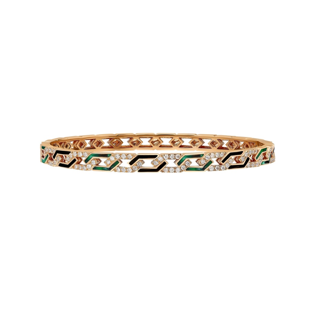 Terzihan Rose Gold Fizzy Rebel Bracelet With Diamonds - Black & Malachite Enamel RG.REBEL
