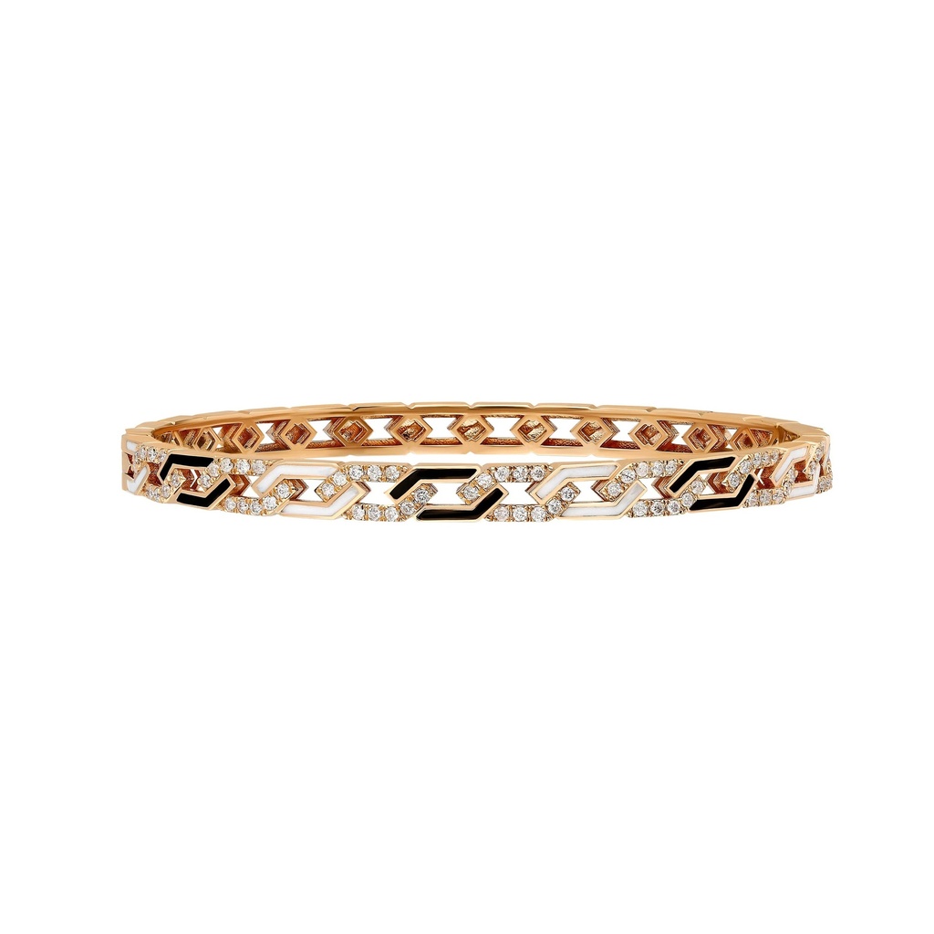 Terzihan Rose Gold Fizzy Rebel Bracelet With Diamonds - Black & White Enamel RG.REBEL