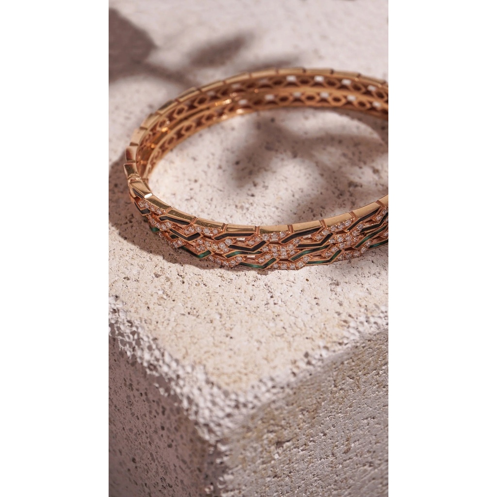 Terzihan Rose Gold Fizzy Rebel Bracelet With Diamonds - Green Mother of Pearl Enamel RG.REBEL #6