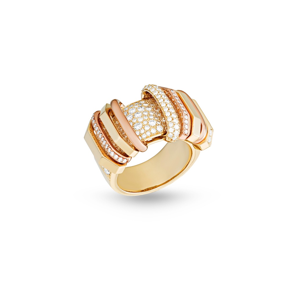 Akasha Ring With Pave On Band And Half Diamond Links #2