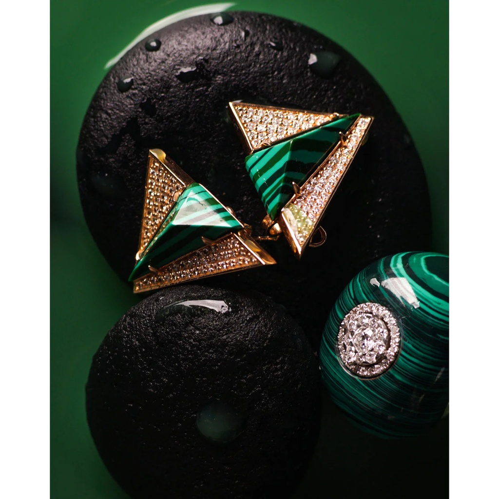 Terzihan Rose Gold Neutra Aztec Earring - Malachite RG.AZTEC #4